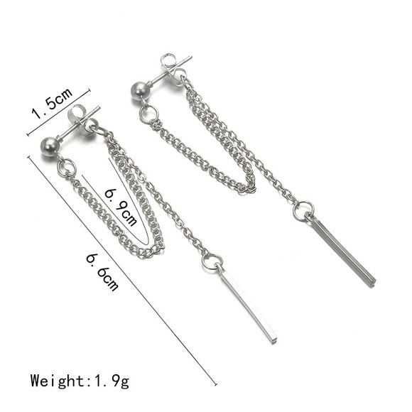 2/$20! Silver Studs w/Draped Chain & Vertical Bar - Picture 6 of 8
